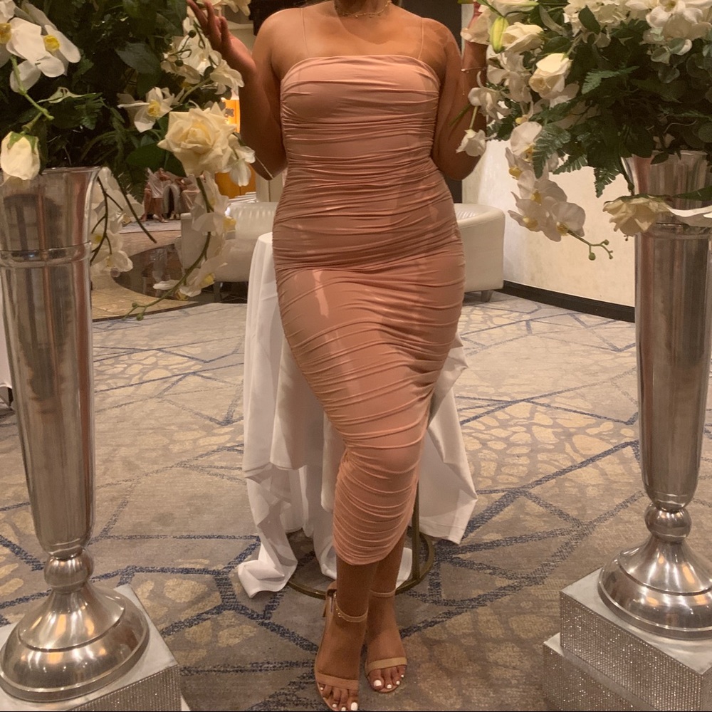 Ruched Bandeau Midaxi Dress in Blush